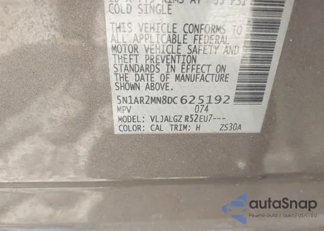 2013 Nissan Pathfinder Sl z USA, uszkodzony, nr VIN 5N1AR2MN8DC625192